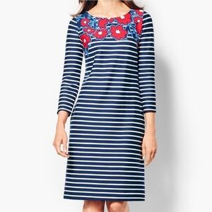 Talbots Womens A Line Dress Size P Small Striped Floral 100% Cotton Summer Nwot